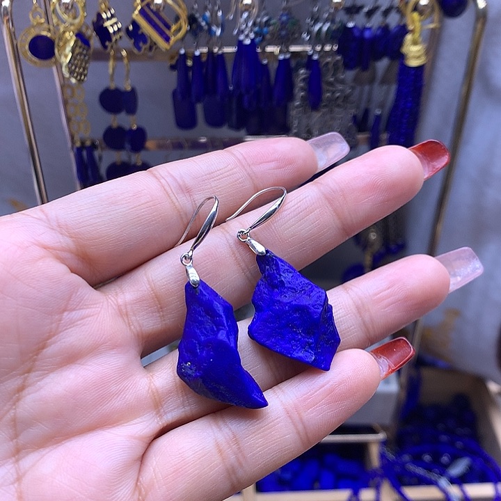 青金石耳坠银S925镶嵌冷*