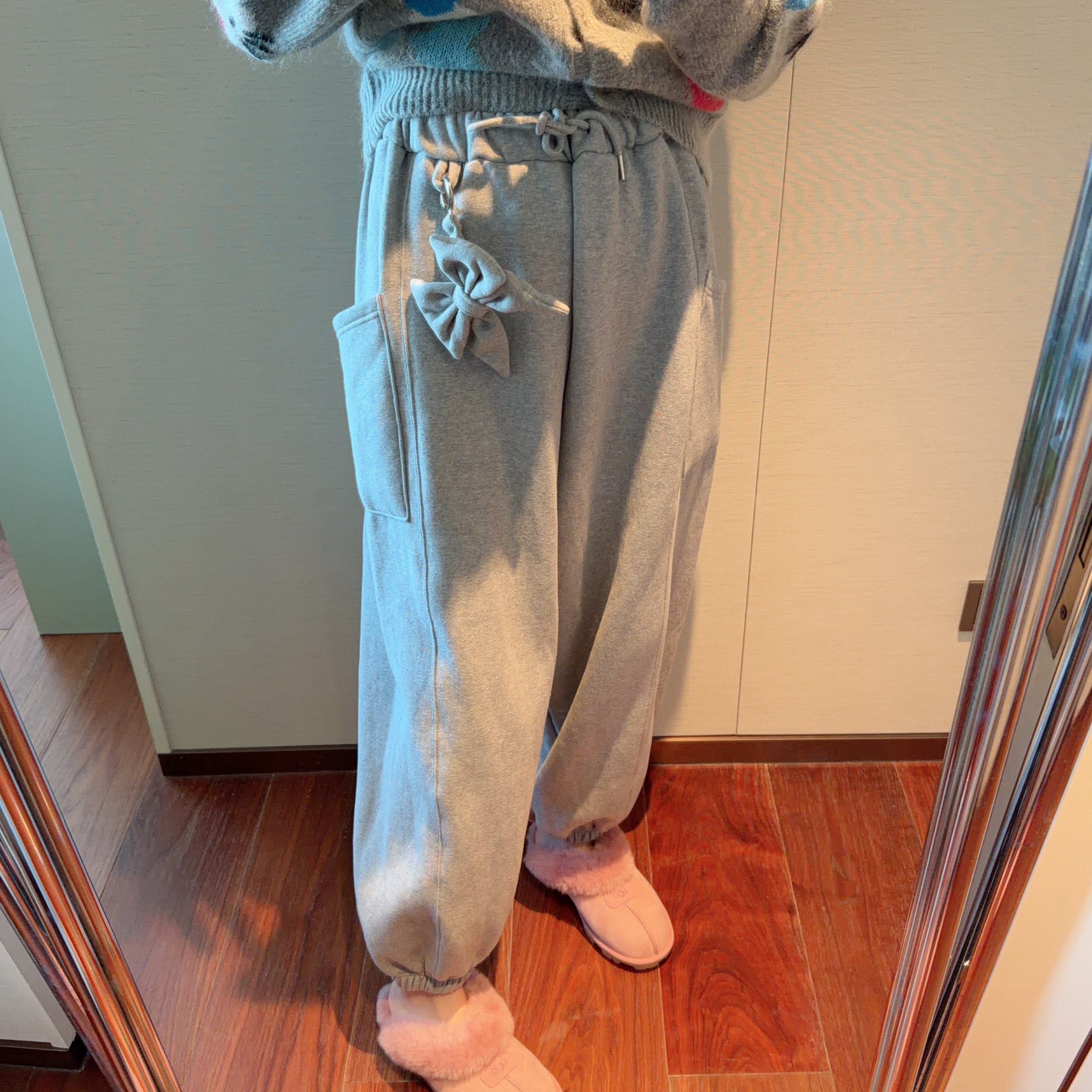 【张静芝】韩国新品~可爱大蝴蝶结吊饰洋气百搭松紧腰休闲裤