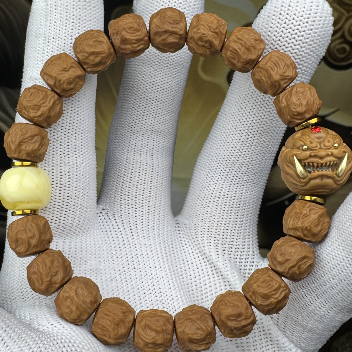 猴头手串二等龙蛇精工雕刻原皮原色配单颗全套全网火爆