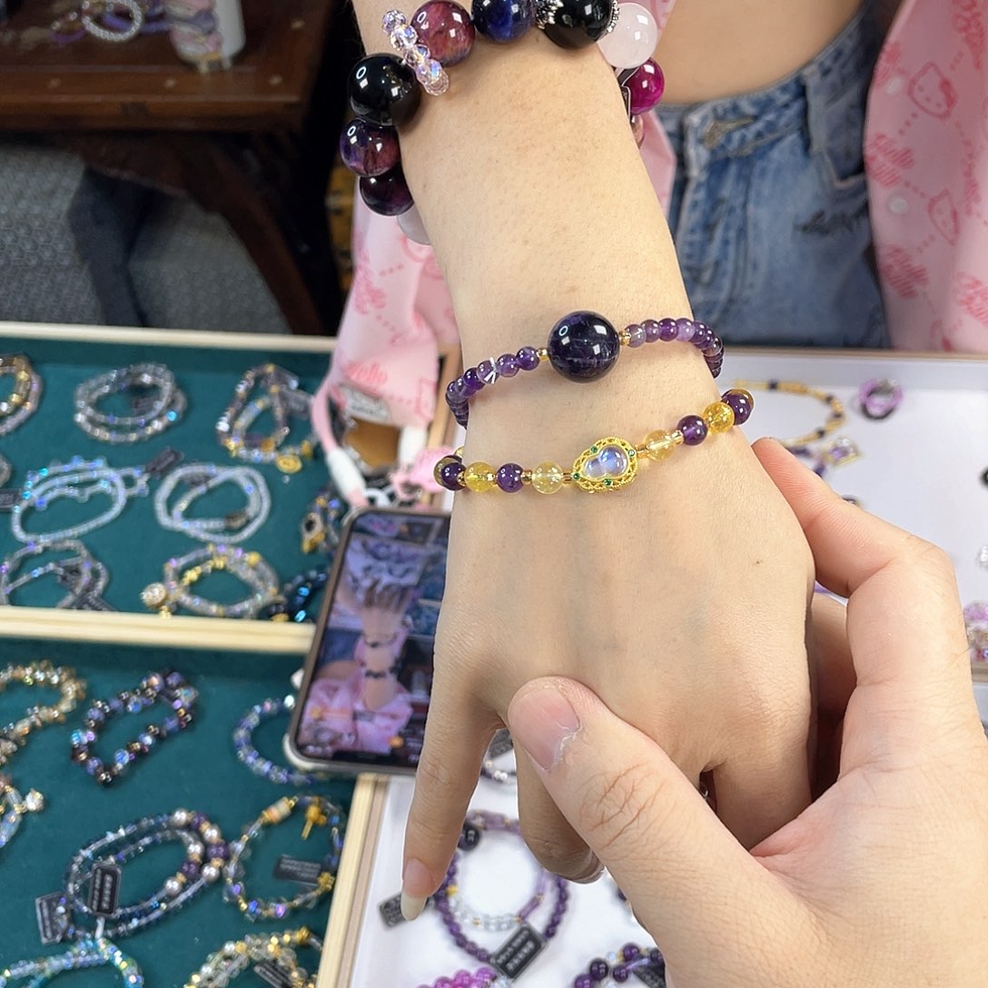 水晶手链银S925镀金镶嵌