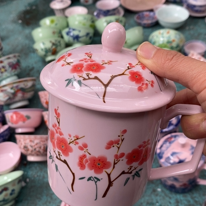 摆件陶红稀土翠竹直筒办公杯