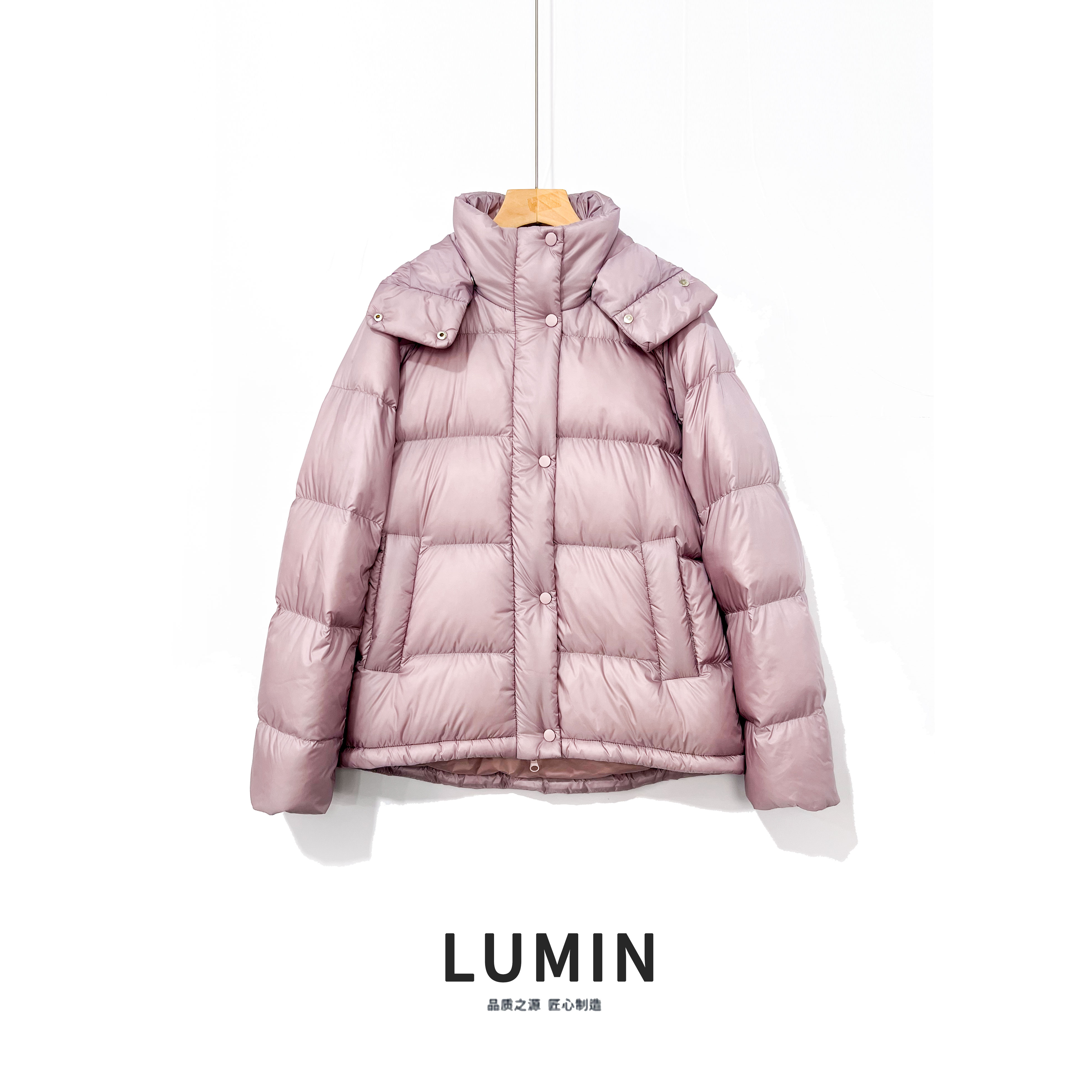 【不退差】P762 冬季经典五格安心泡芙连帽保暖轻便羽绒服外套女