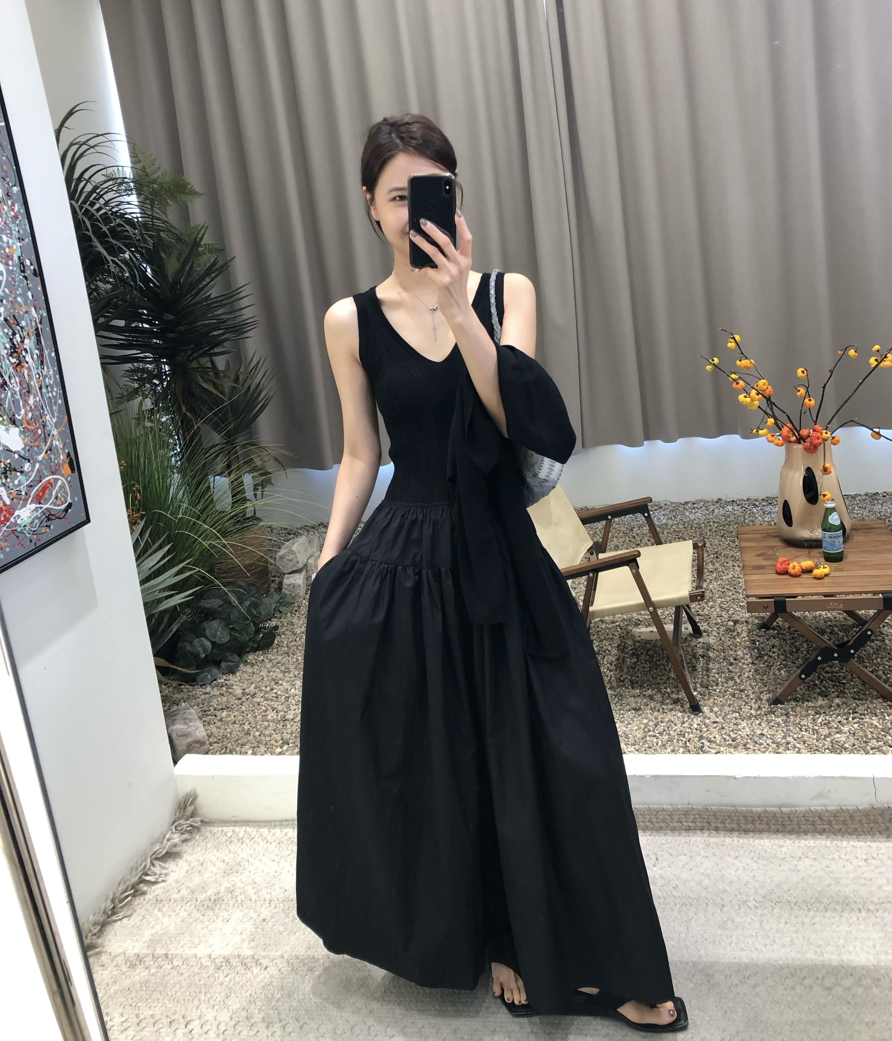 法式复古背心针织连衣裙女时尚2025秋季新款拼接收腰长裙显瘦气质