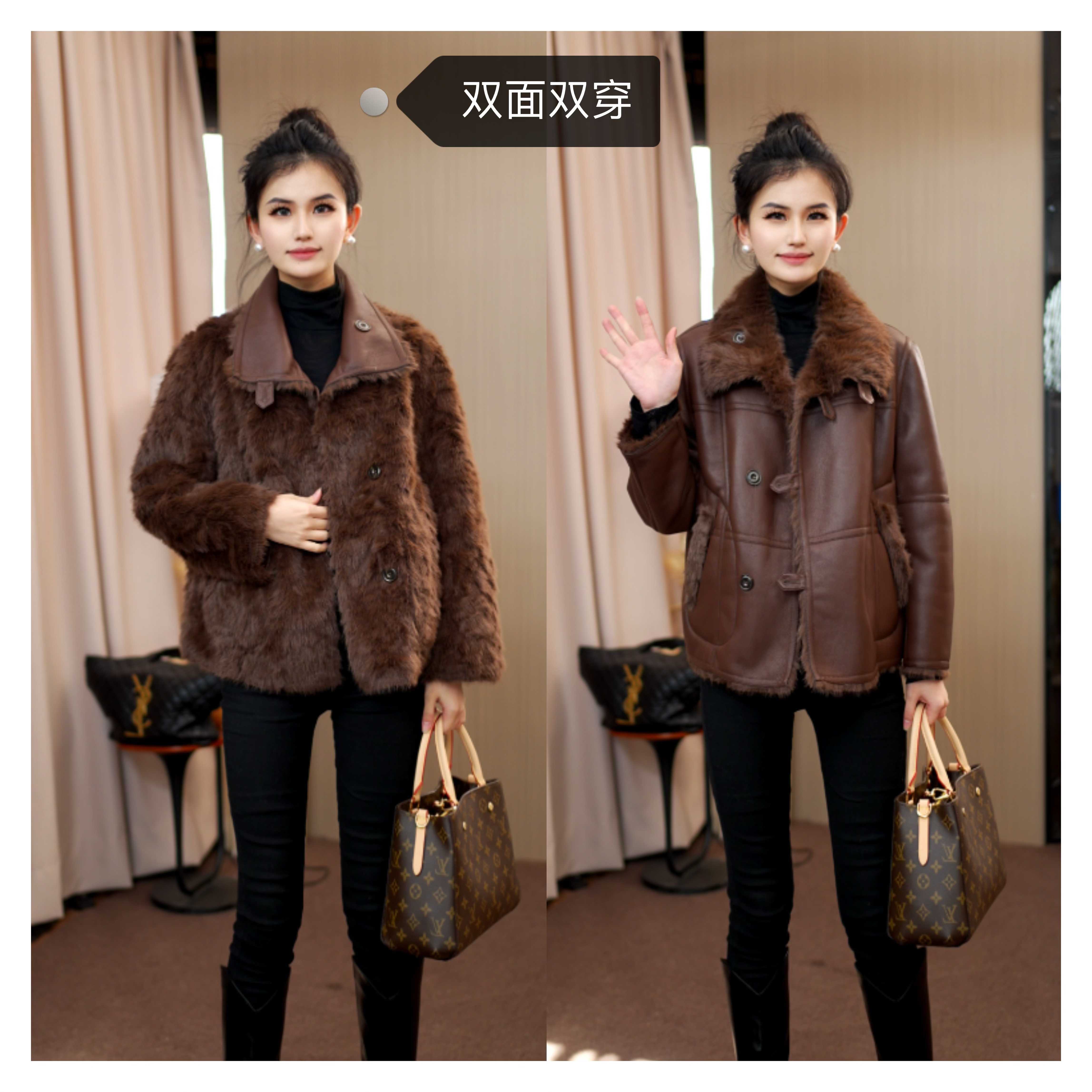 【双面双穿】2026气质时尚女士新款轻奢翻领冬季加厚外套871