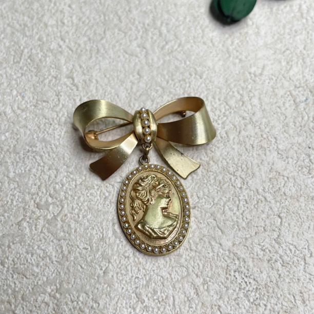 铜合金仿珍珠胸针 【六六中古】孤品复古蝴蝶结胸针ad4744
