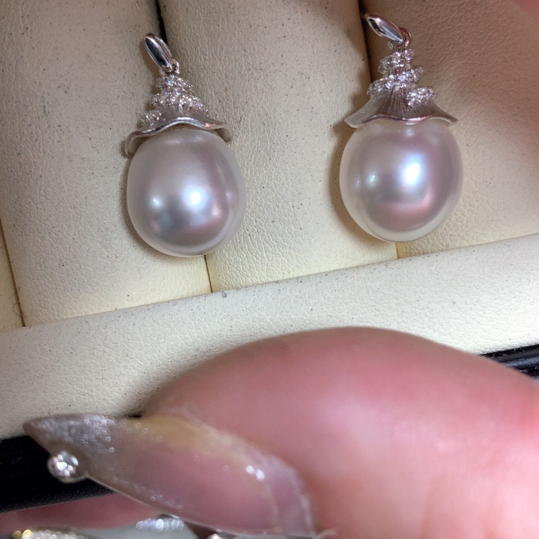 海水珍珠耳饰银S925镶嵌
