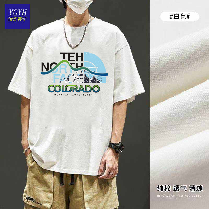 怡宫英华夏季纯棉休闲男短袖宽松印花痞帅高街圆领潮流印花