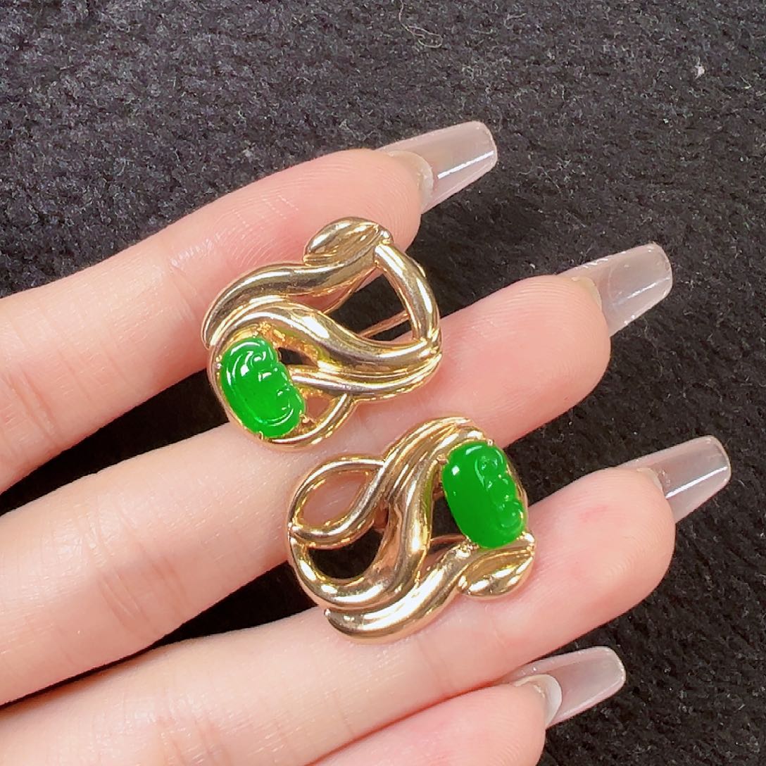 翡翠18K金镶嵌耳饰【福利款】签收后24小时鉴赏期