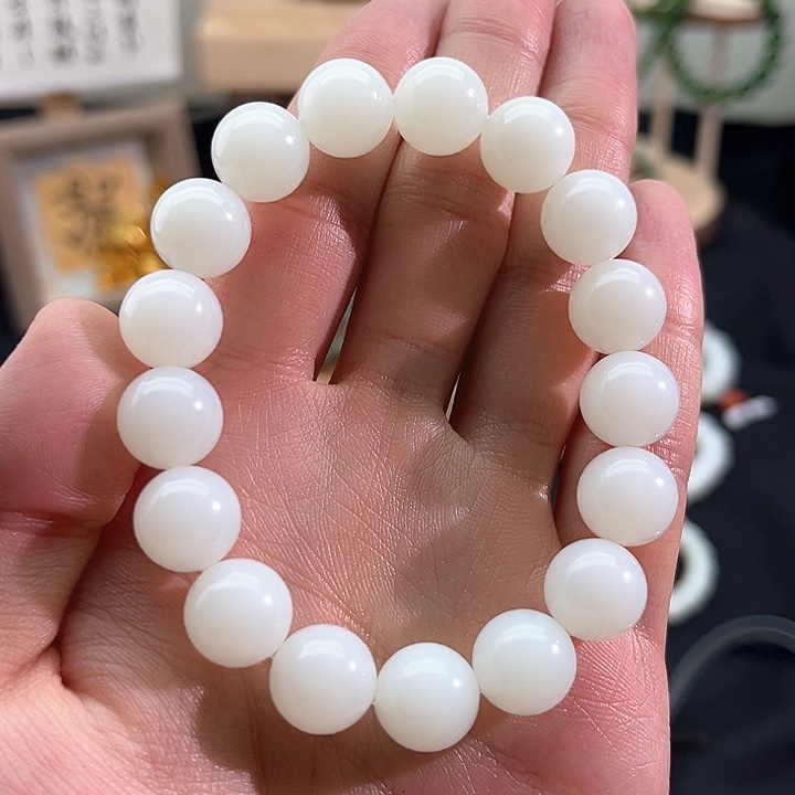 和田玉颈饰未镶嵌白玉-羊脂毕业级-12.3mm手串