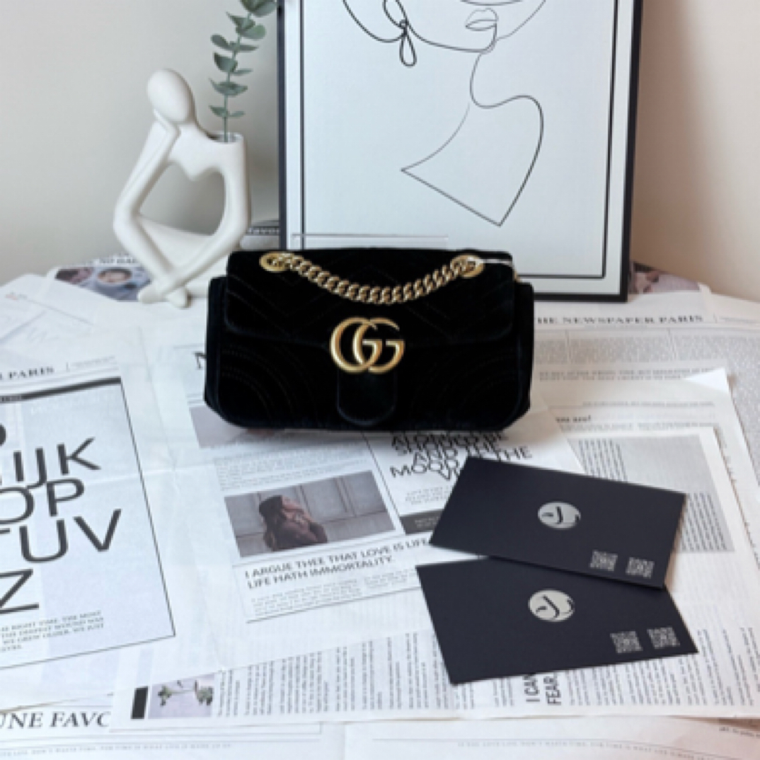 95新 GUCCI/古驰 马蒙22 丝绒 黑 /JW1990