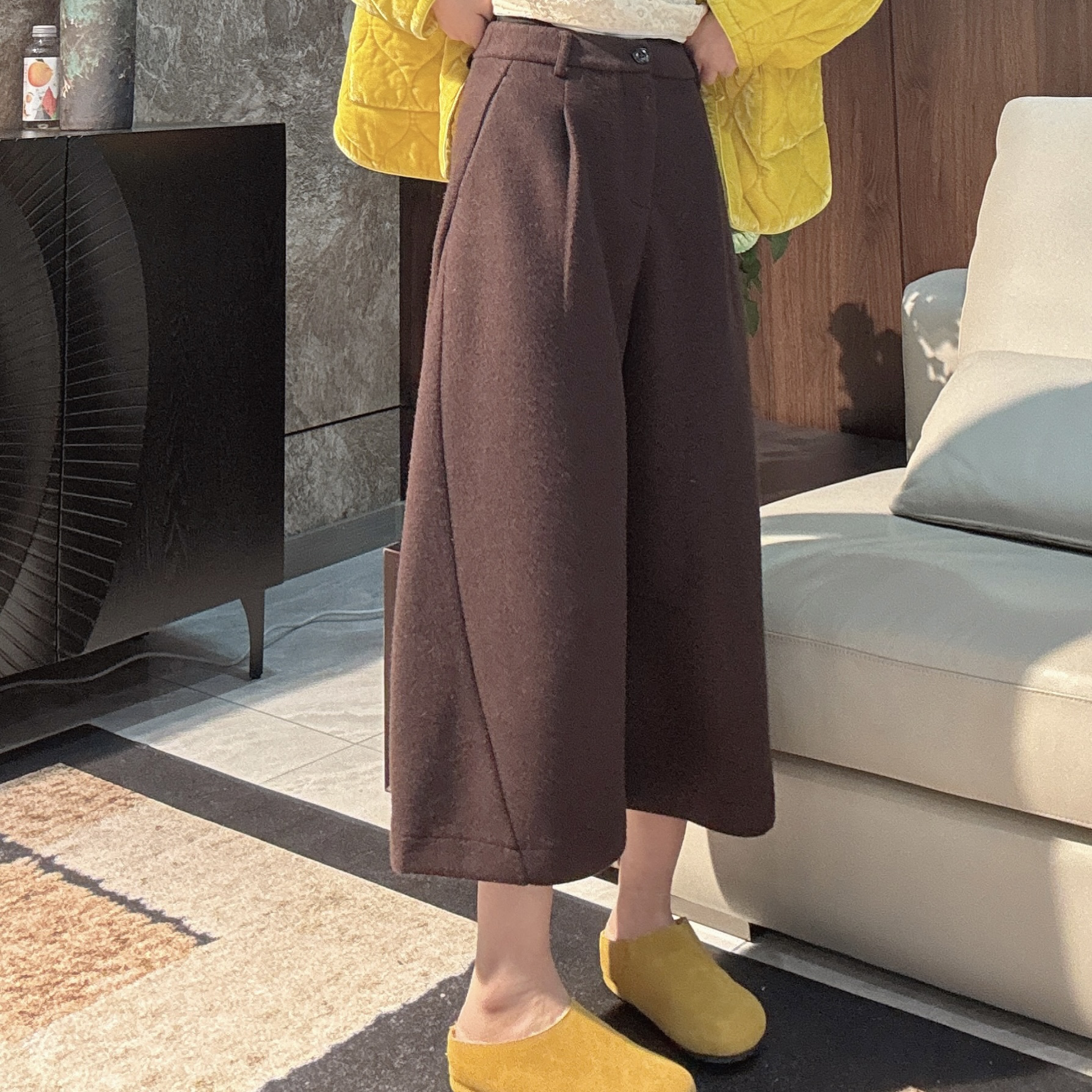 百搭秋冬羊毛阔腿八分裤新款休闲气质长裤