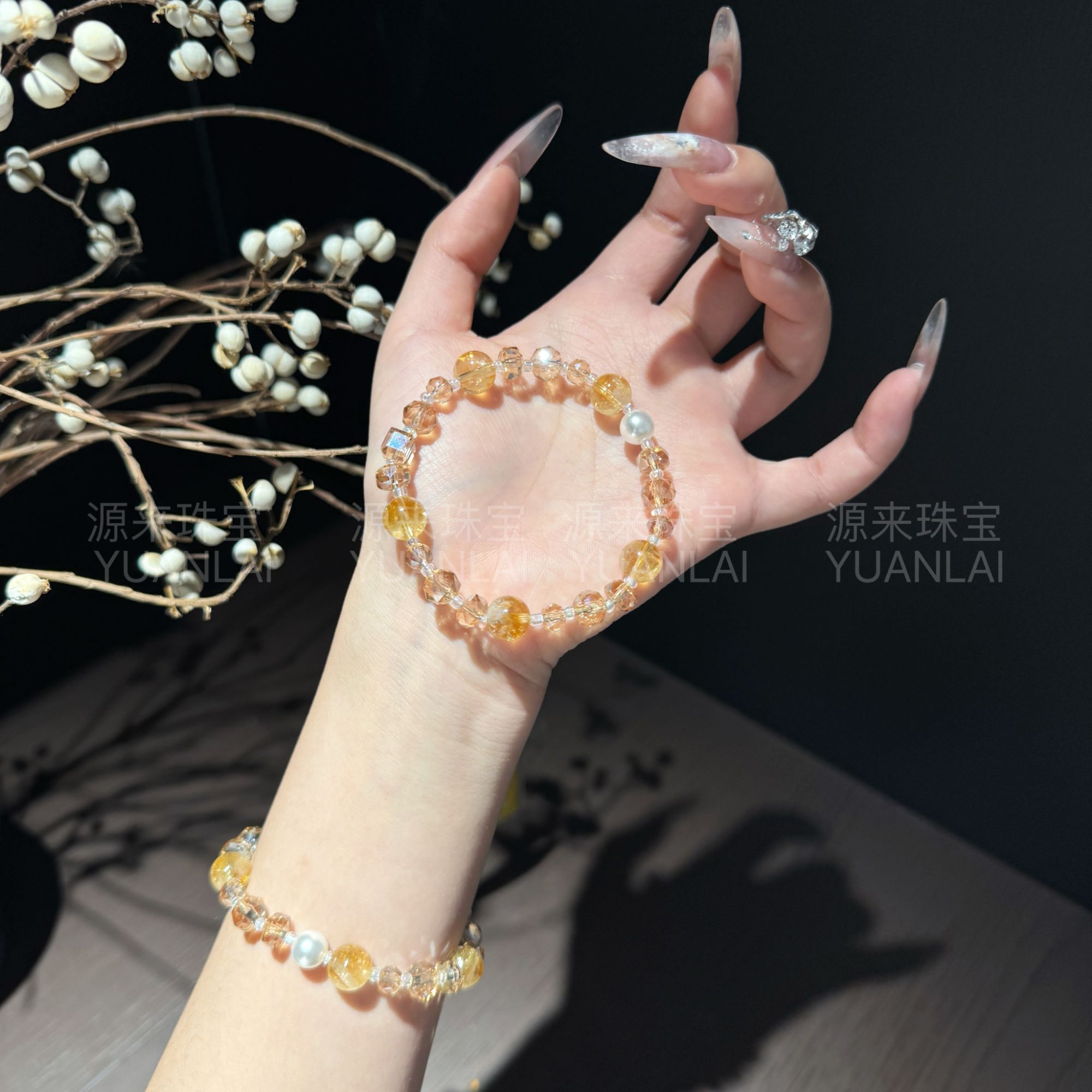 C*月桂蜜光*黄塔晶手串YL3577