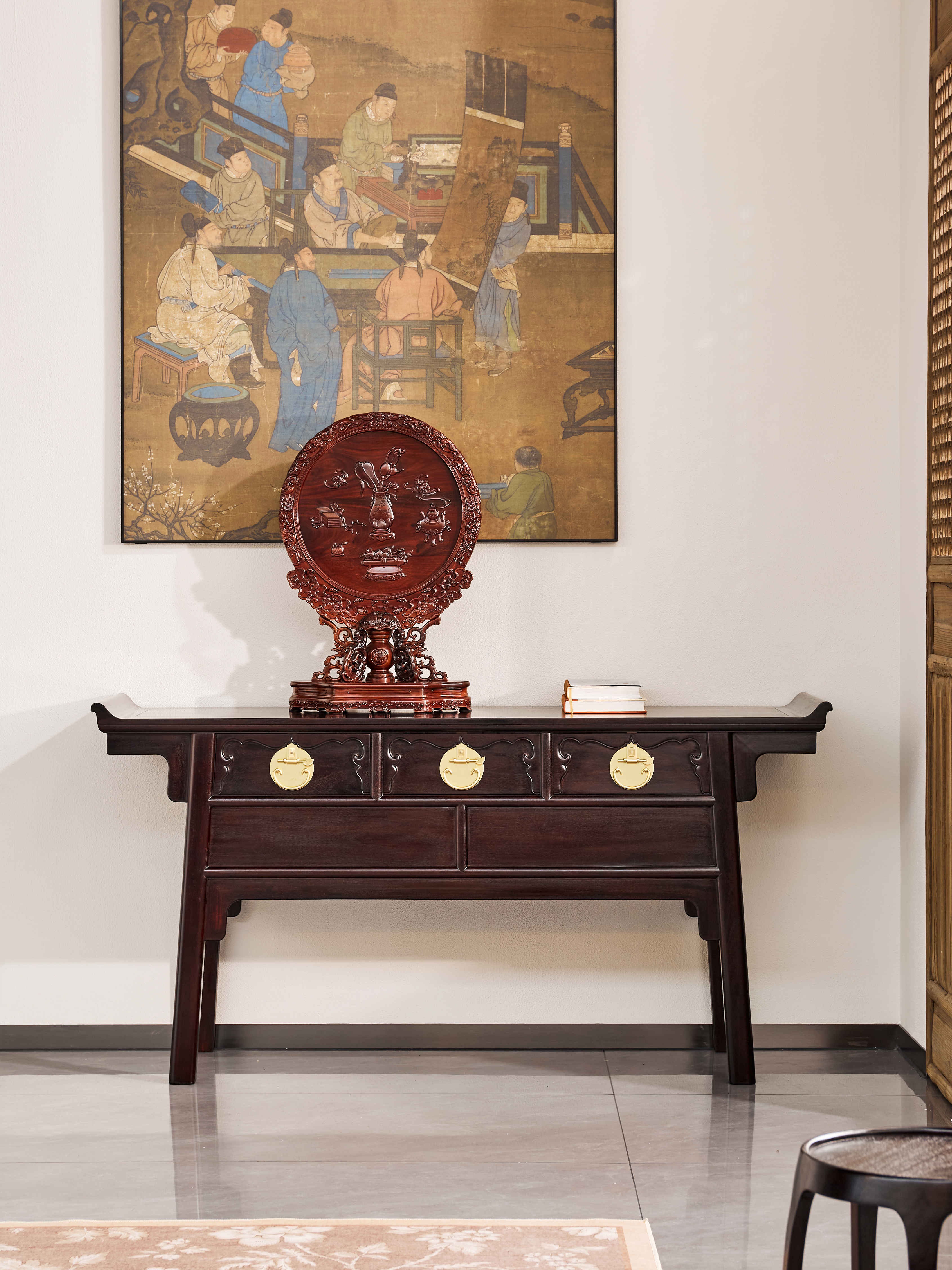 赞比亚血檀三联闷户厨榫卯结构古风供桌