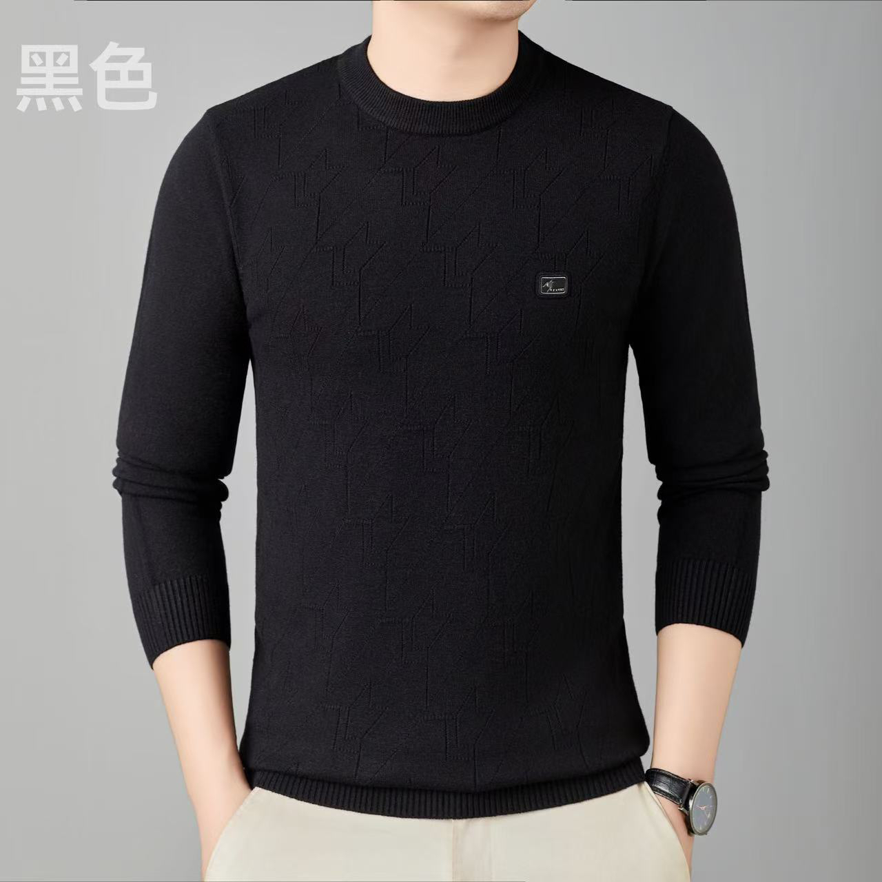 男士冬季保暖加厚套头半高领针织衫百搭保暖长袖毛衣