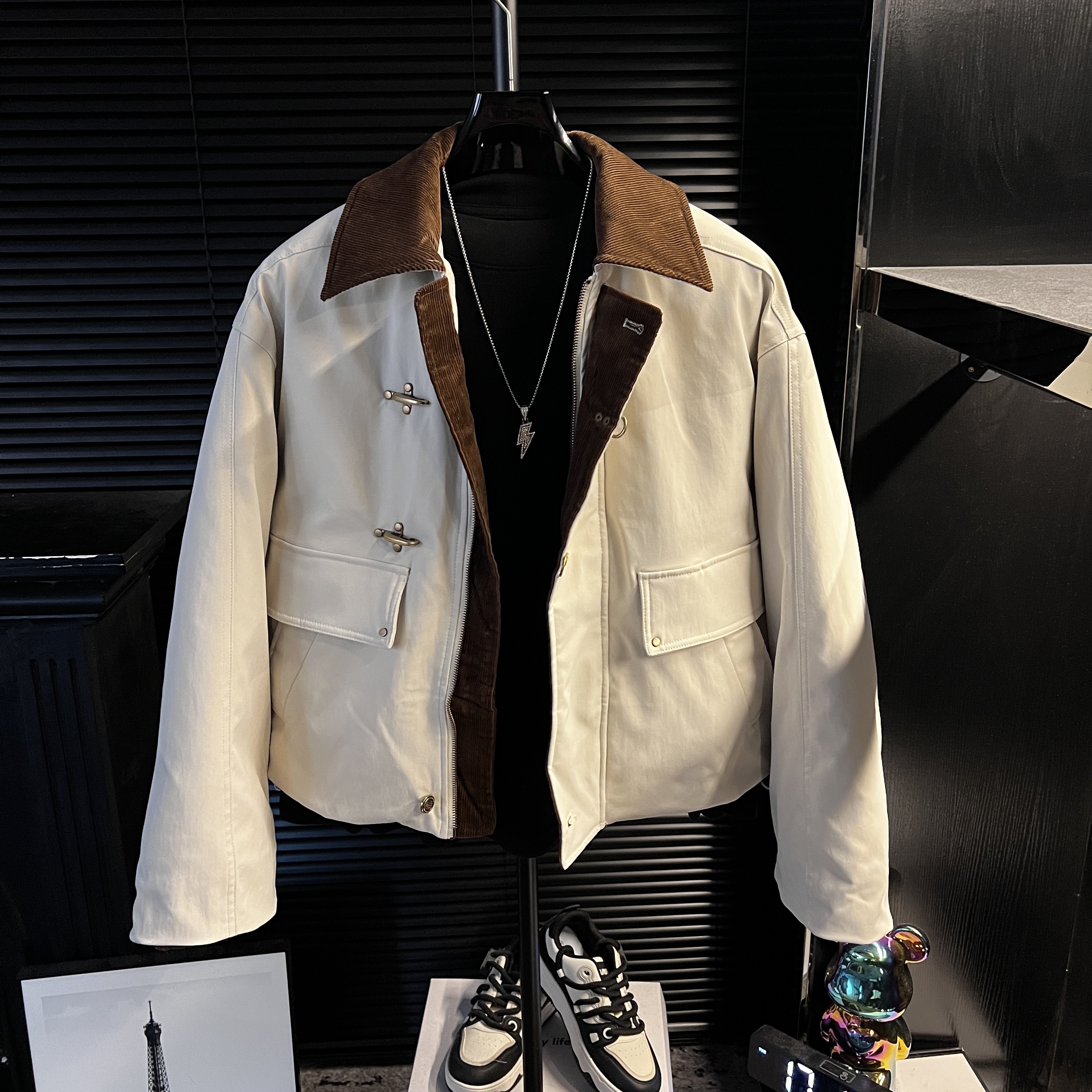 YY-男士灯芯绒撞色拼接工装加厚棉衣