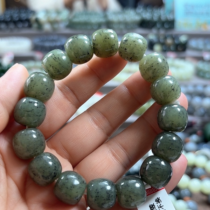 和田玉手链未镶嵌新疆若羌青黄口料青花老型卡14