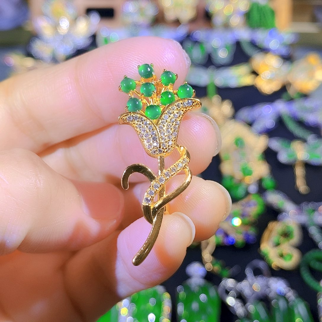 吊坠(不含链)银S925镶嵌翡翠