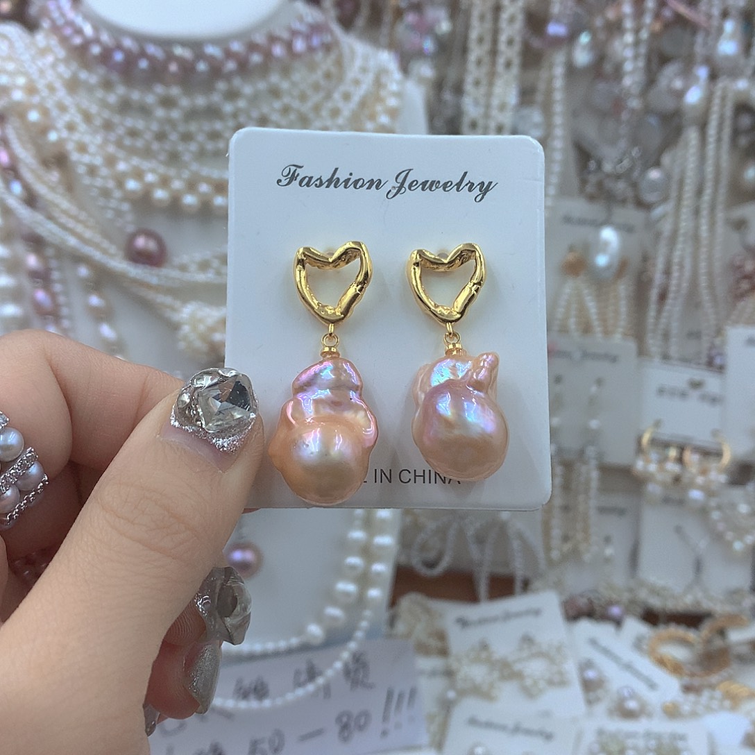 淡水珍珠银S925镶嵌耳饰