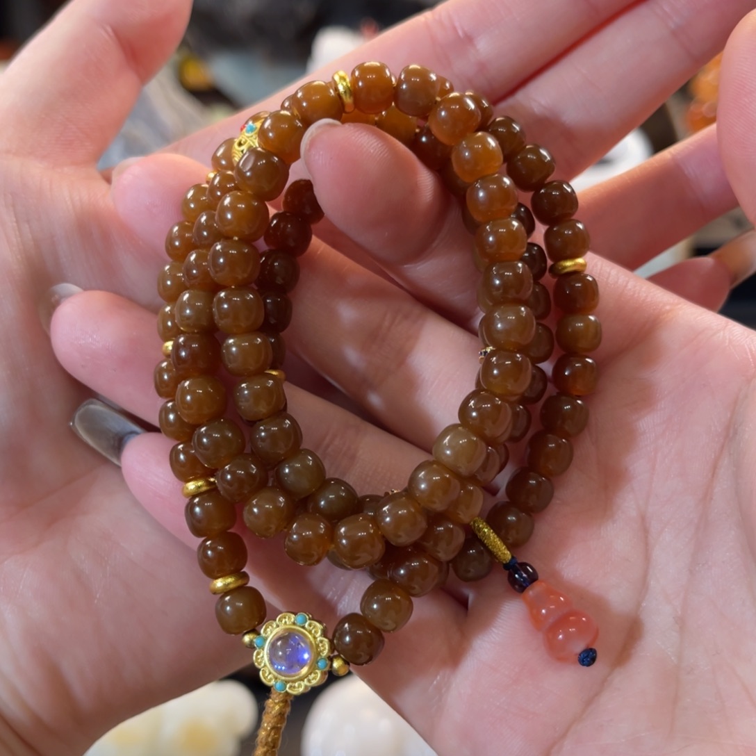 和田玉（糖玉）未镶嵌手串金山全糖7mm108老型珠