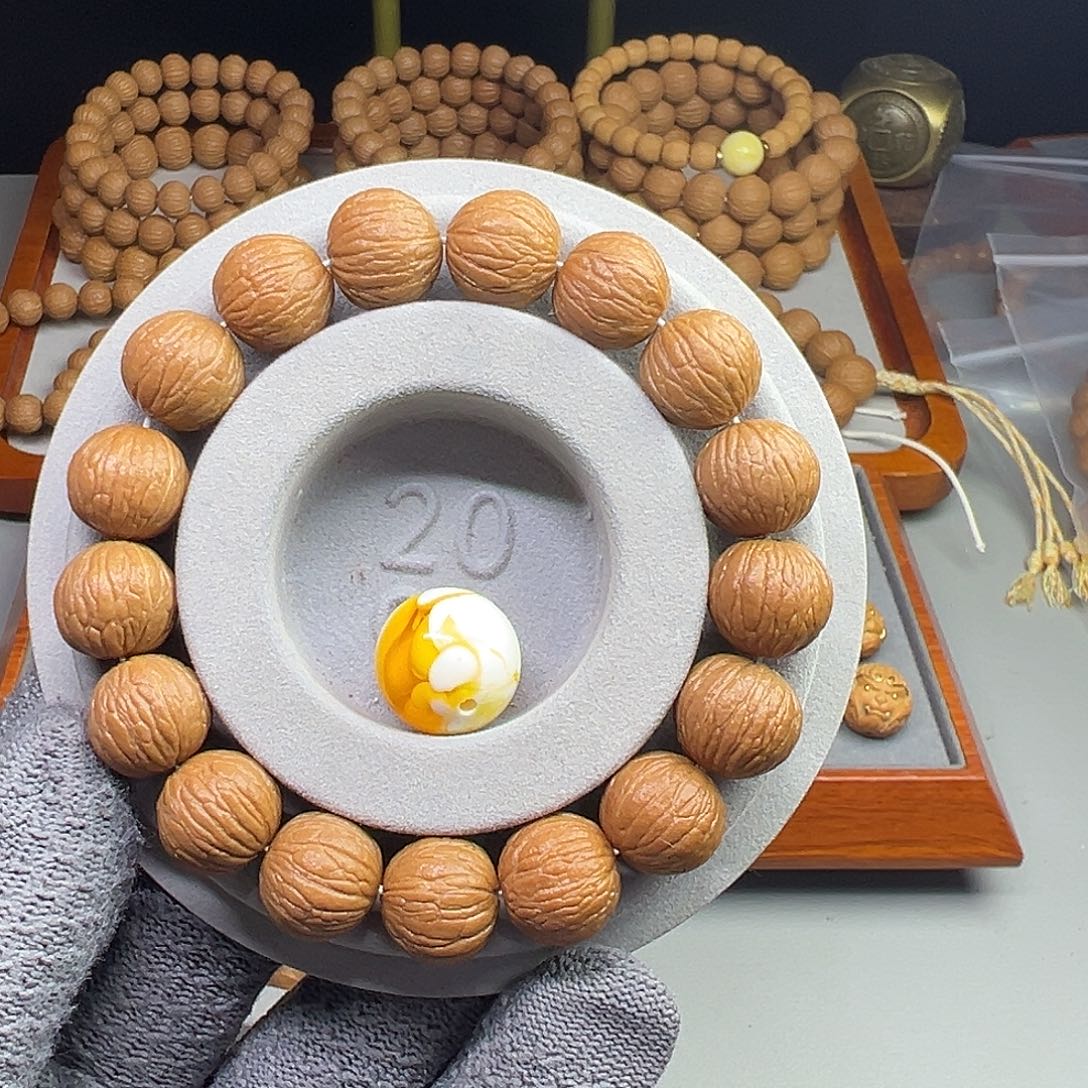 八***云猴头核桃手串原皮无修15同尺凤羽➕妖花蜡