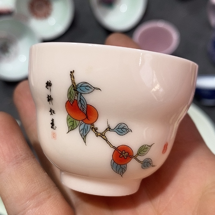 摆件陶红稀土柿柿如意杯