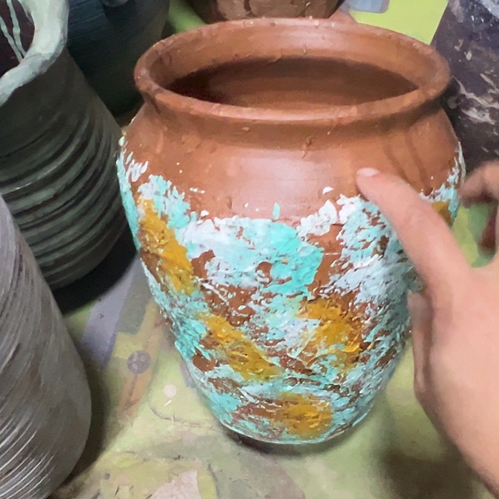 彩绘浮雕直筒高23口15带孔