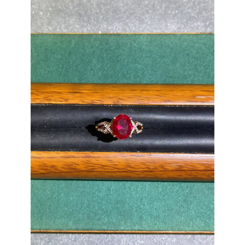 a3335玫色微镶红色开口戒指多样发