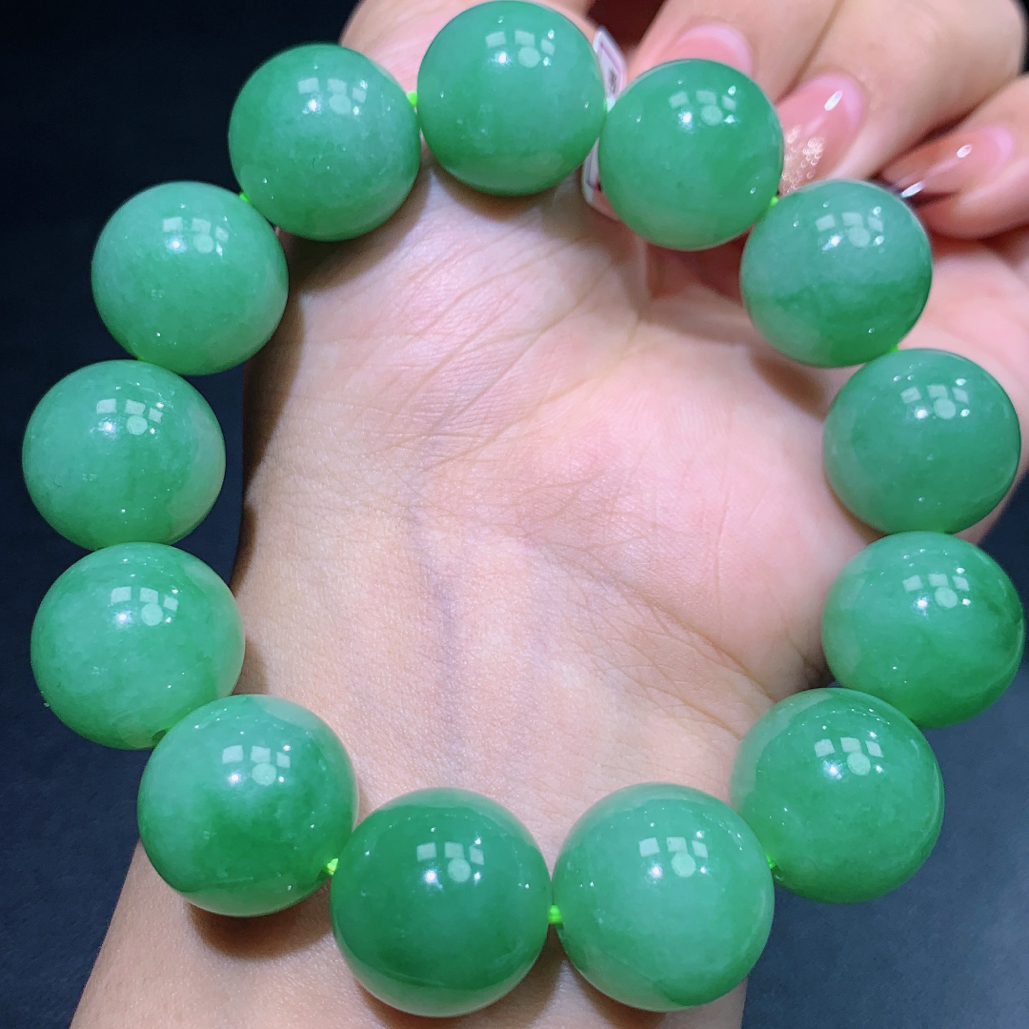 天然缅甸A货翡翠玉石珠宝甜阳绿满色大卡圆珠手串大气礼物j卡16mm