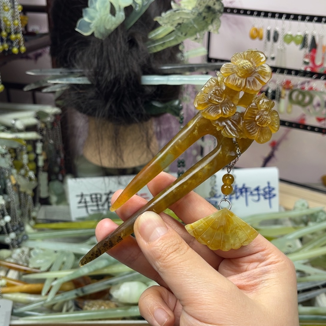 岫玉未镶嵌发饰长度15厘米左右