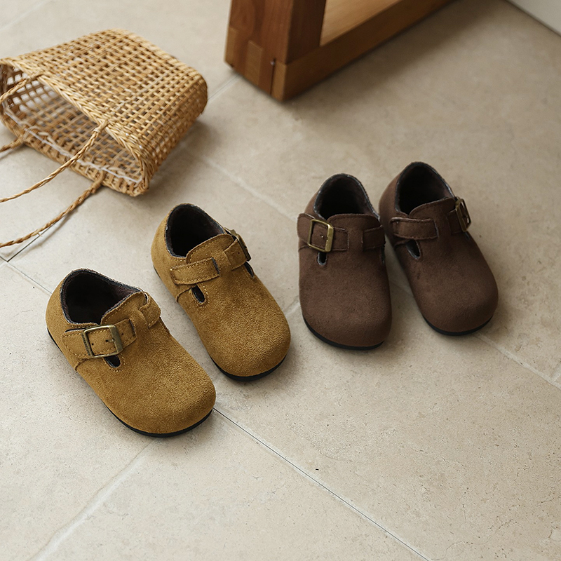 21-30儿童加绒勃肯鞋冬季男童皮鞋女童磨砂皮豆豆鞋宝宝二棉鞋