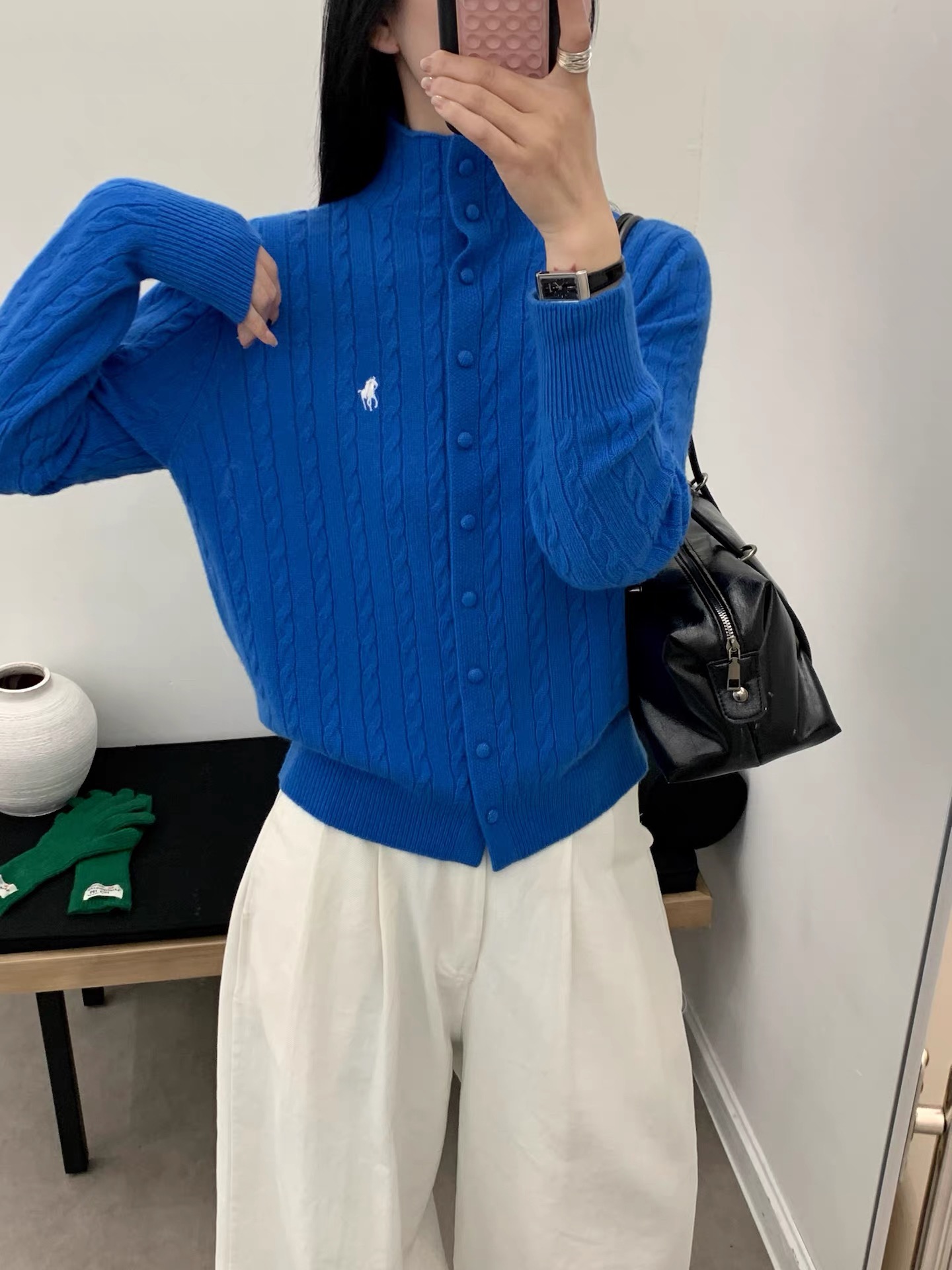 刺绣长袖麻花设计全羊毛针织开衫女毛衣外套61285(不可机洗）