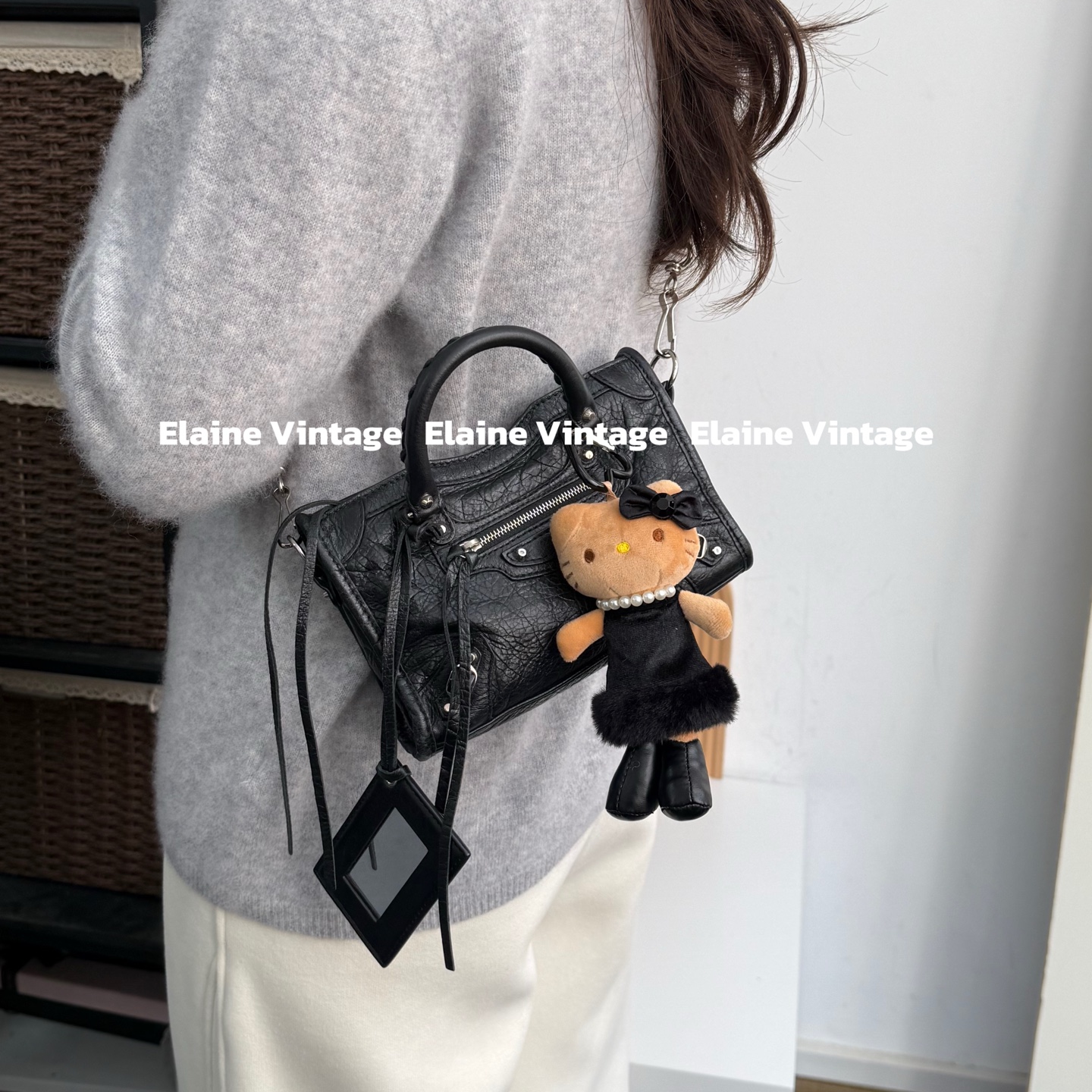 95新 Balenciaga/巴黎世家 NANO黑银机车包20cm/Y1097