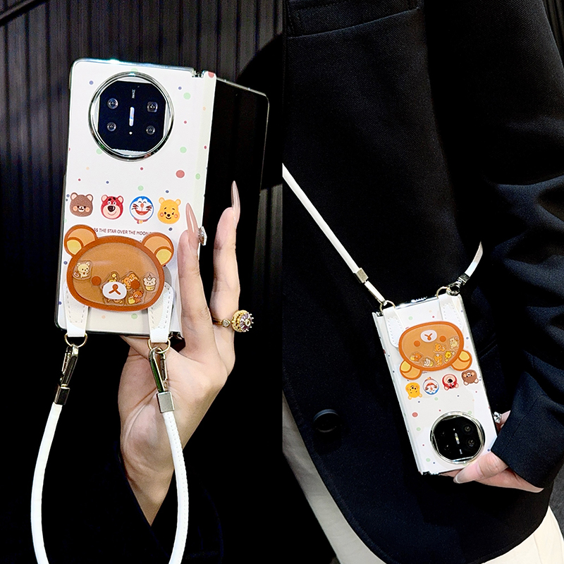 适用华为matex5手机壳折叠屏中轴新款x6典藏版x3皮纹卡通支架女款