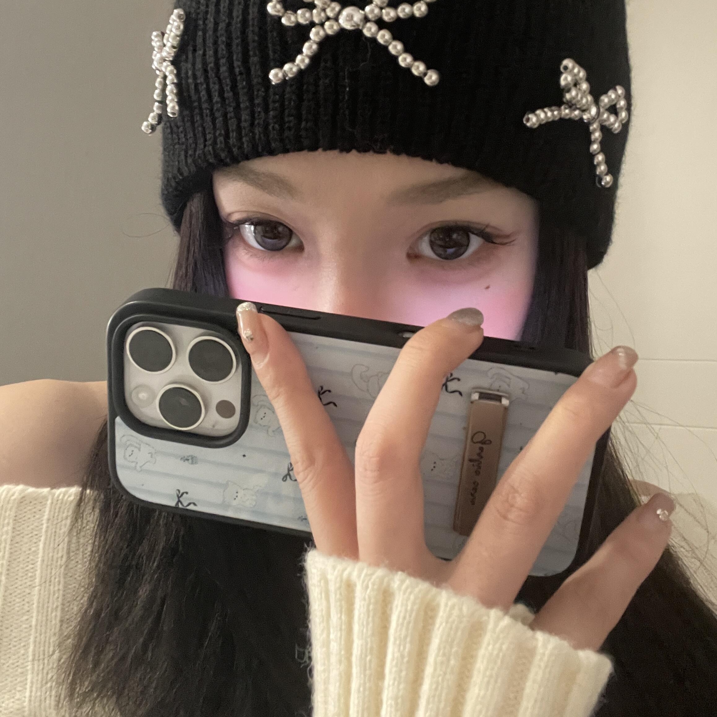 【奶油专属】韩系蓝调蝴蝶猫咪适用苹果16pro女iphone15玻璃手机壳