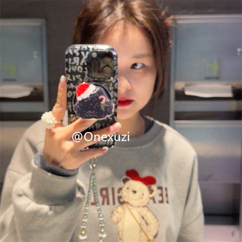 圣诞帽背包磁吸支架适用iPhone16promax苹果15手机壳红唇甜辣妹14