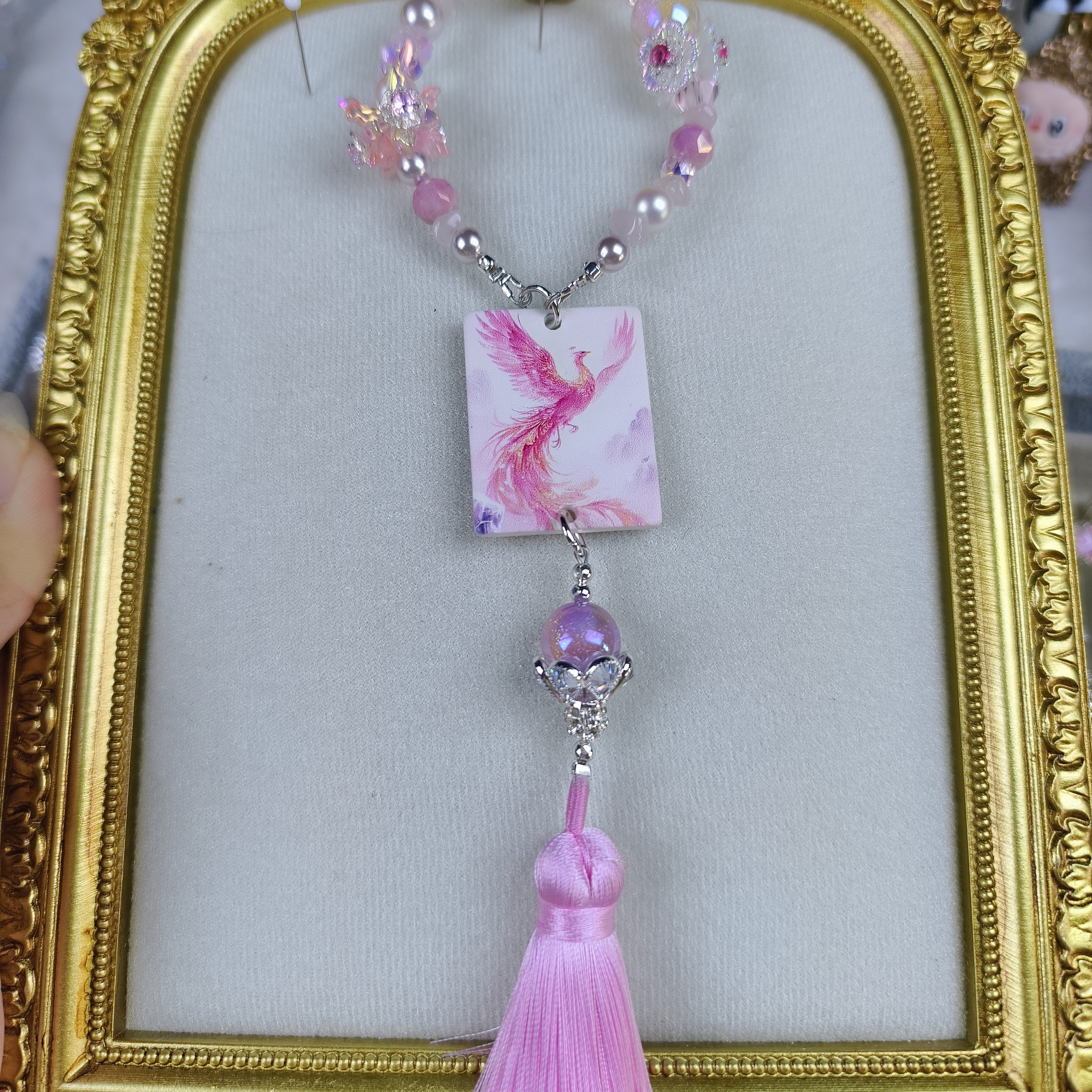 女士粉色平安祈福车载后视镜挂饰