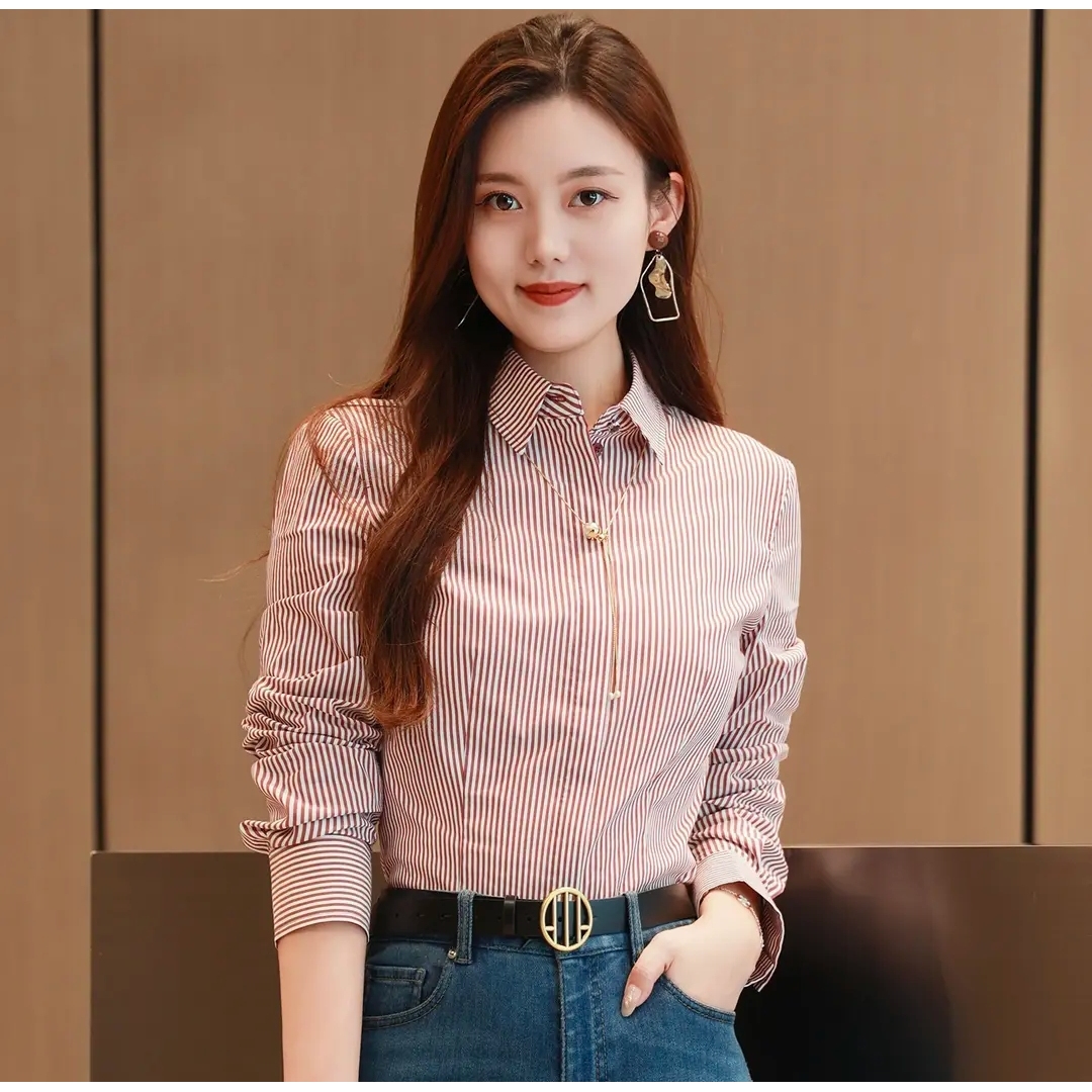 AMASS/阿玛施夏季修身时尚衬衫气质显瘦条纹韩版长袖百搭5300423