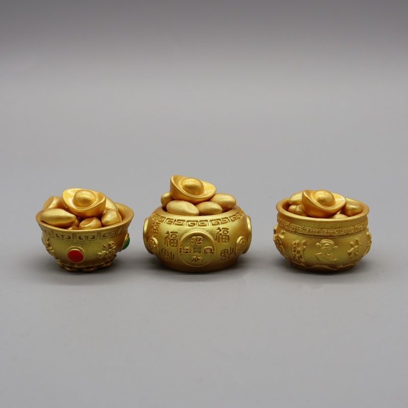 微缩迷你仿真小金元宝过家家玩具金色聚宝盆装饰电脑桌面摆件道具