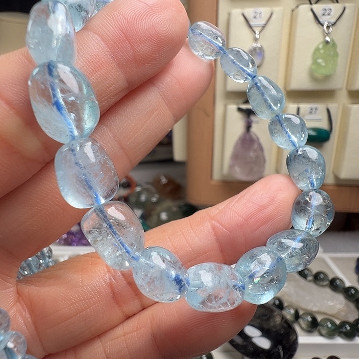 O***貝手链海蓝宝石未镶嵌天然海蓝宝石