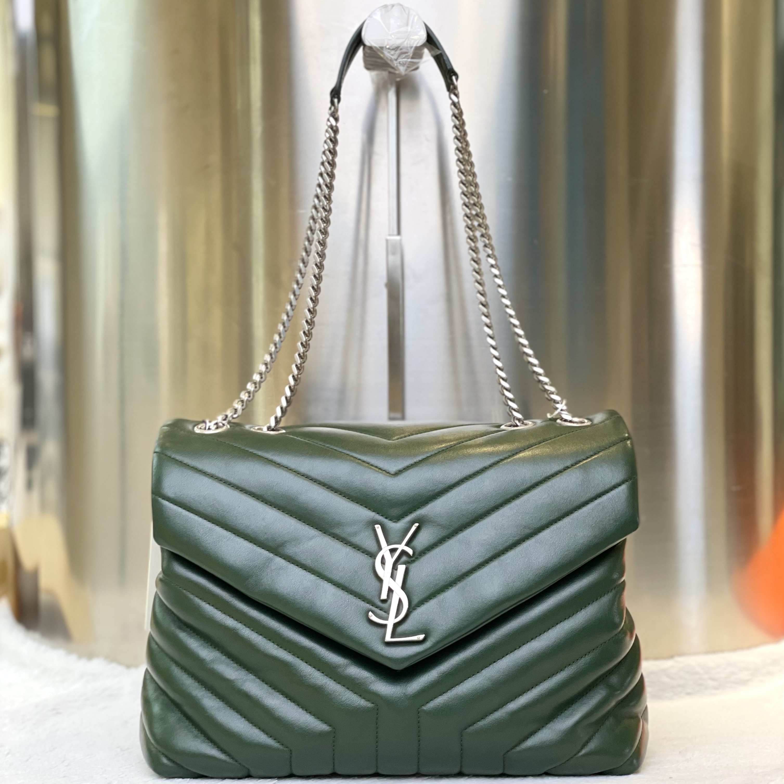 99新 YSL/圣罗兰 古有98新圣罗兰墨绿色方胖子中号2214