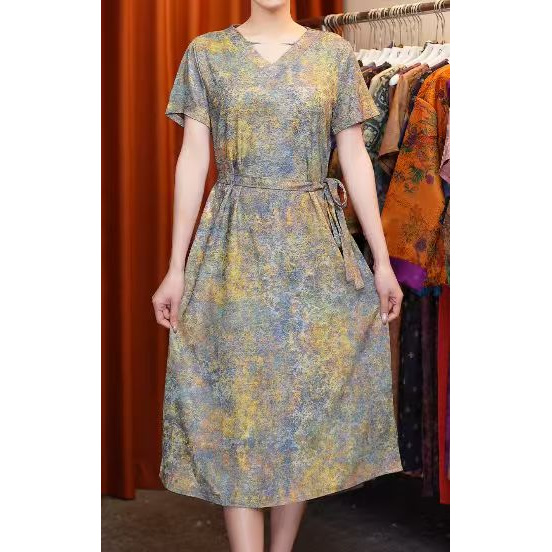 64-夏季大码裙子 黄色光锦