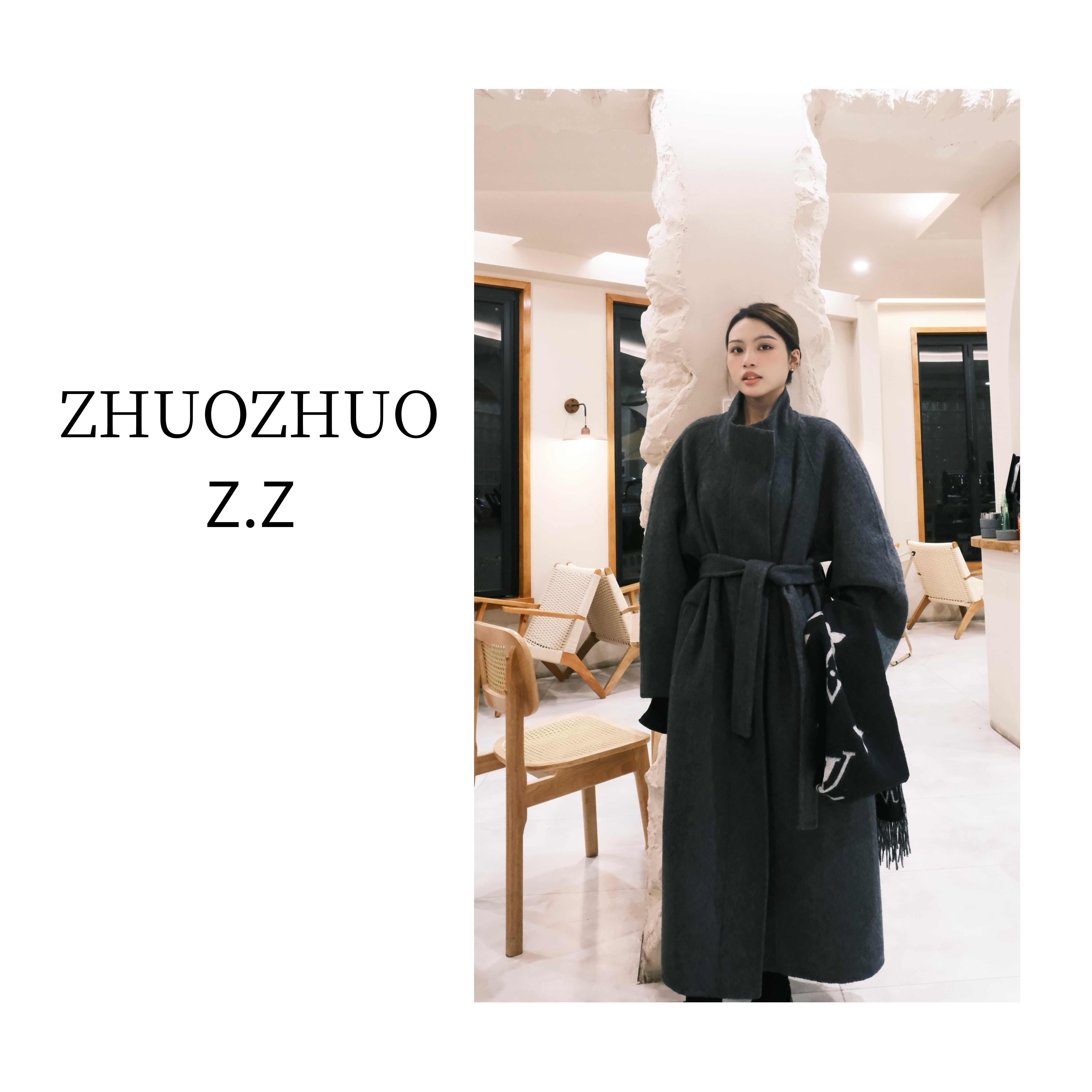 【ZHUOZHUO专属】“暖柔叠影”牛角袖加厚廓形立领手工双面羊毛大衣