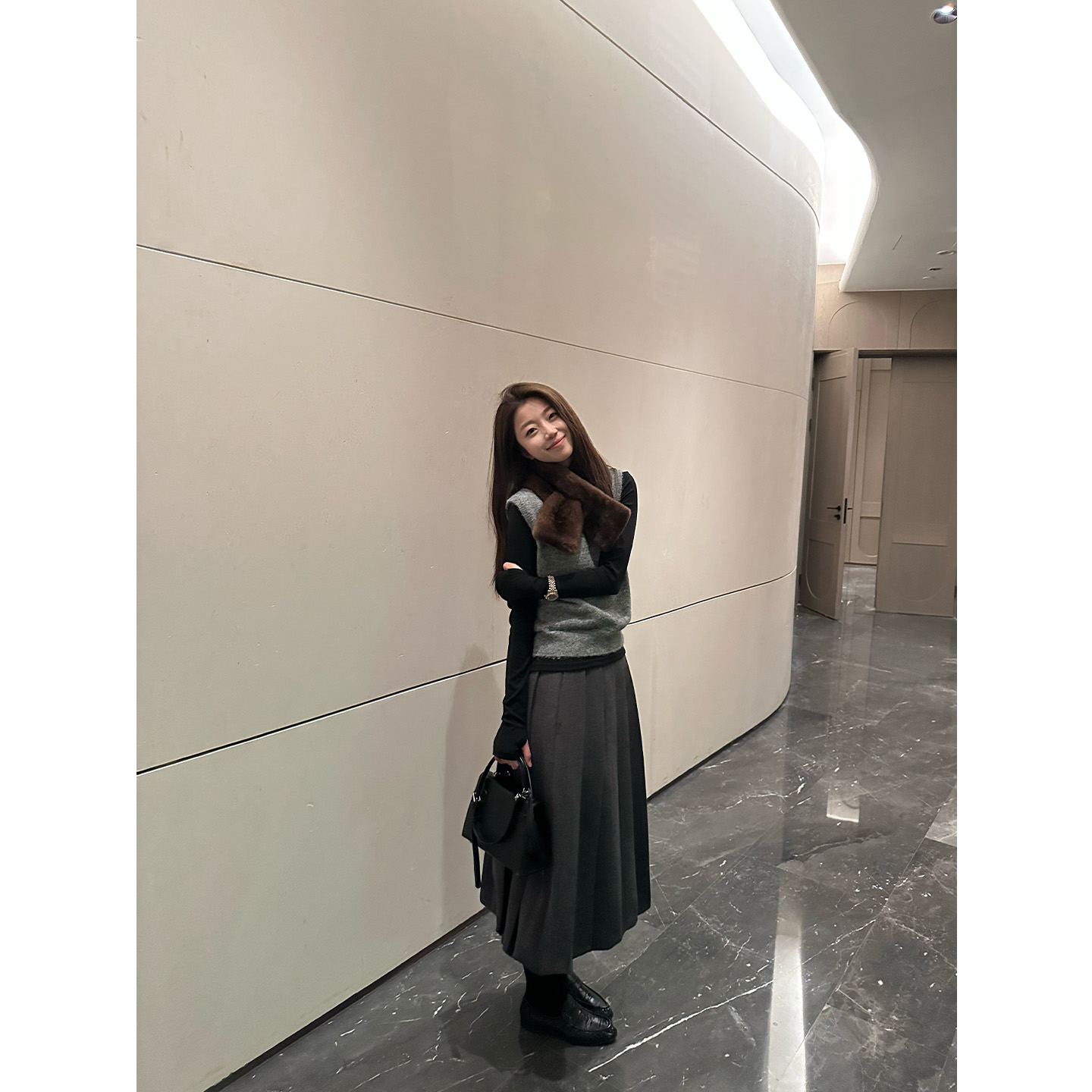 Multi Math雪花灰/羊毛针织马甲圆领宽松显瘦背心叠穿内搭上衣