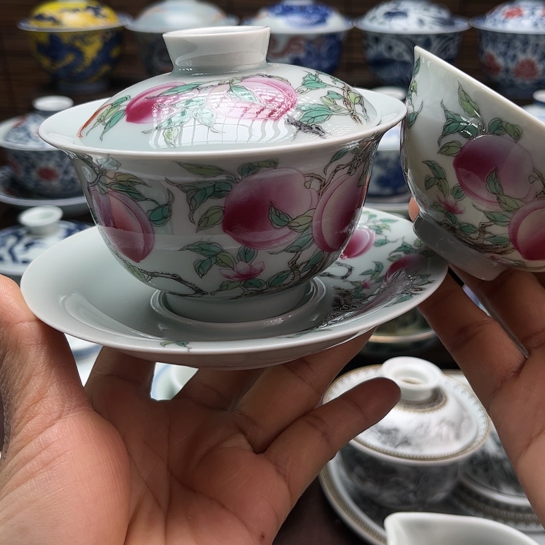 可***子陶摆件景德镇陶瓷盖碗六个杯子