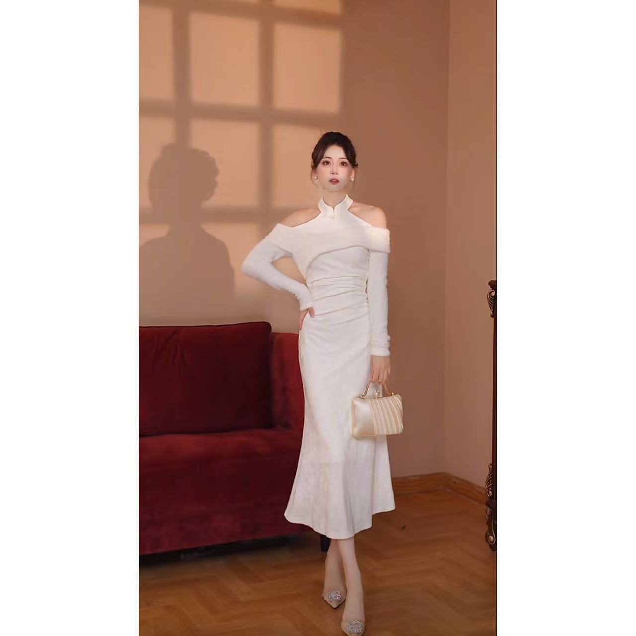 【瑞瑞定制】【加绒加厚】【有里布】旗袍连衣裙长袖收腰长裙子TX0299