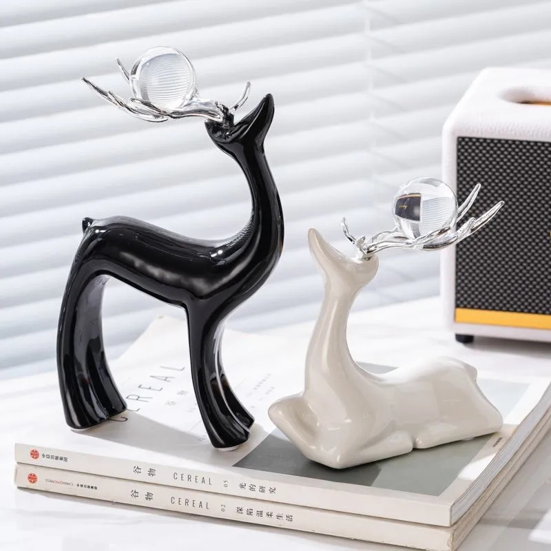 创意水晶球陶瓷鹿摆件轻奢客厅电视柜酒柜家居装饰品高档艺术摆设
