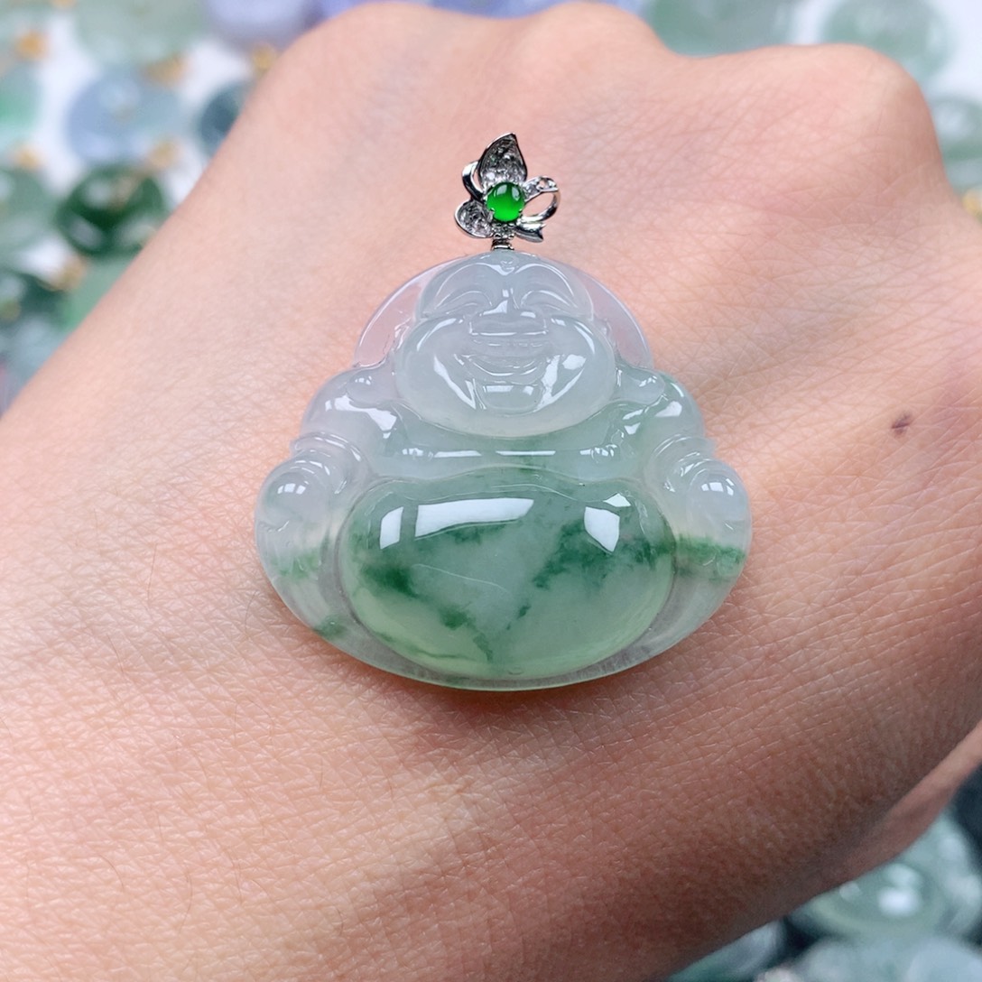 翡翠吊坠(不含链)18K金镶嵌