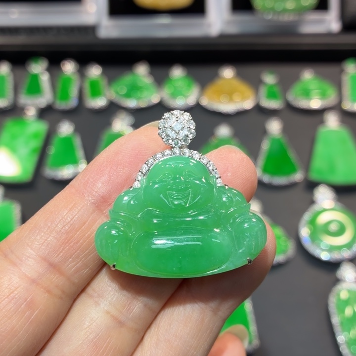 翡翠18K金镶嵌吊坠(不含链)翡翠