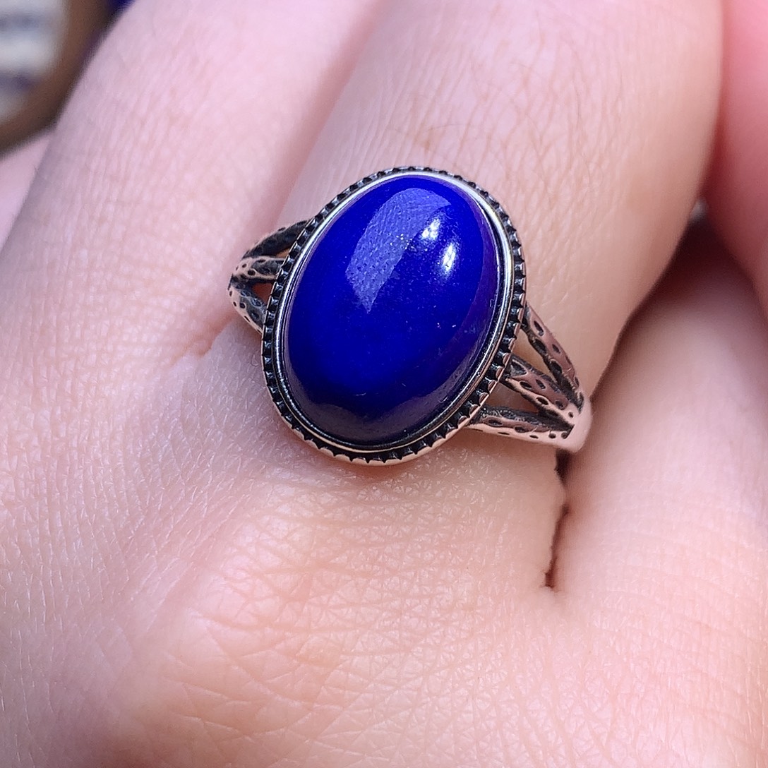 青金石银S925镶嵌戒指15.8m