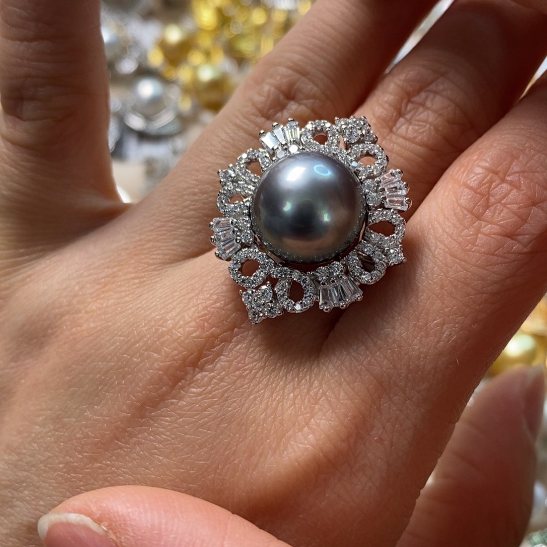 海水珍珠戒圈银S925镶嵌